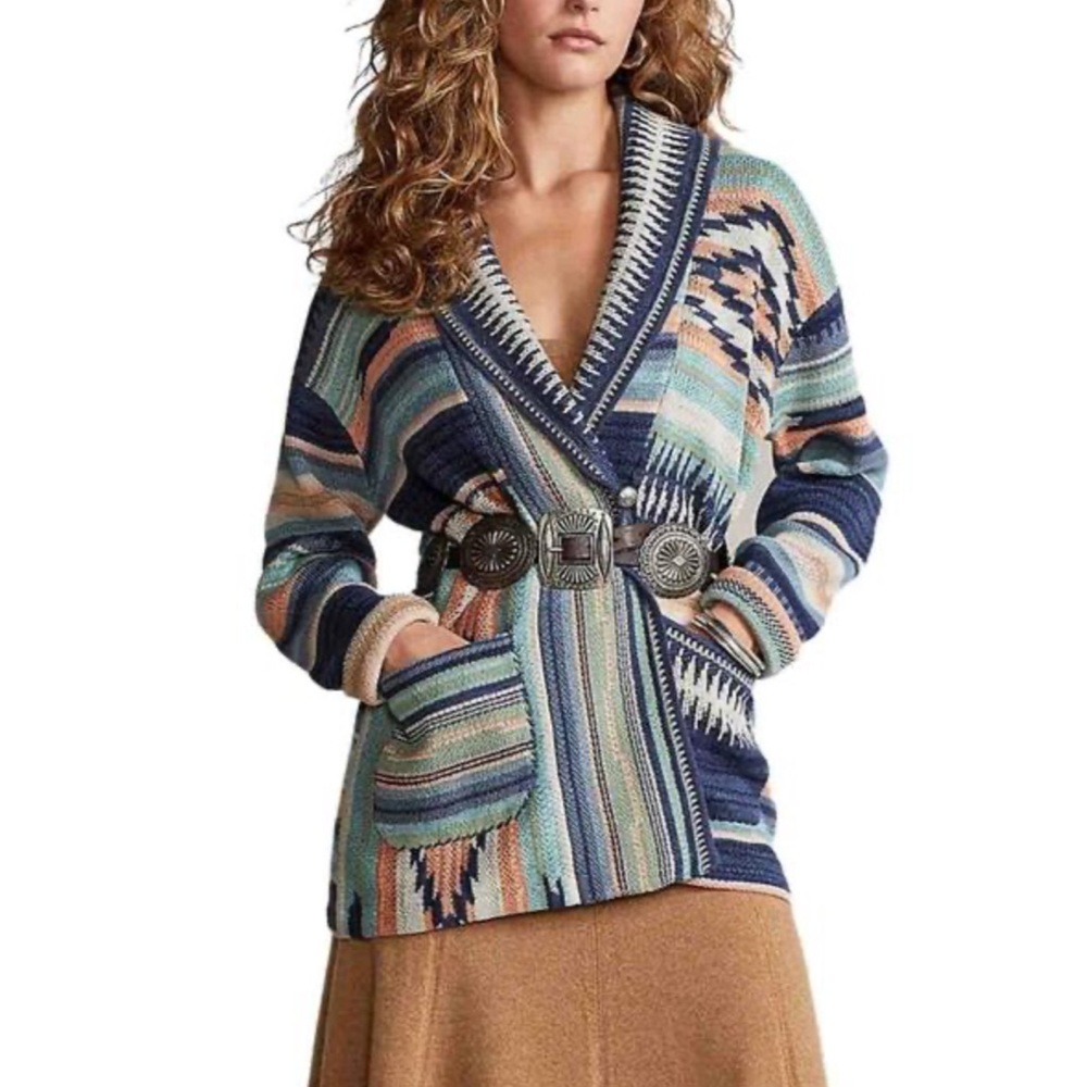 Polo by Ralph Lauren Multicolor Striped Aztec Knit Cardigan